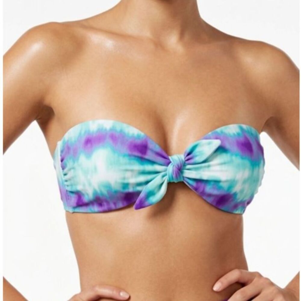 Victoria's Secret Women's Purple Aqua Tie Dye Bandeau Strapless Bikini Top Sz L